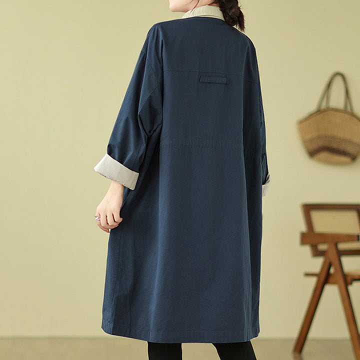 Buddha Stones Splicing Color Buttons Women's Cotton Coat With Pockets - image 7