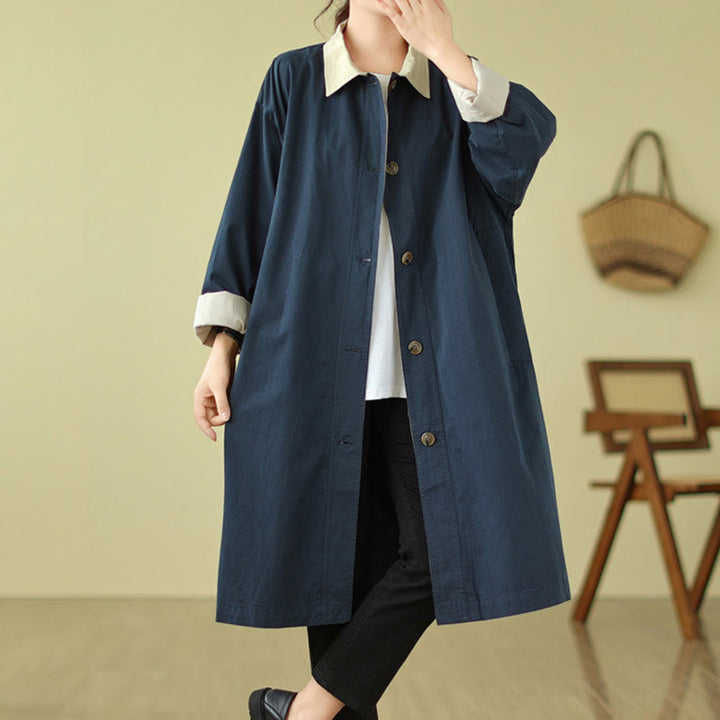 Buddha Stones Splicing Color Buttons Women's Cotton Coat With Pockets - image 9