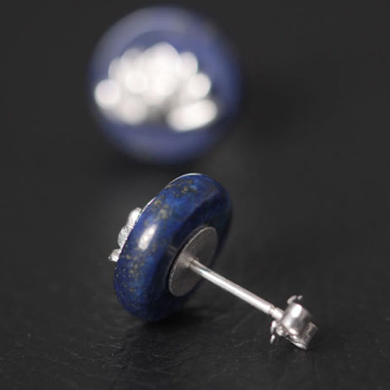 Buddha Stones Lazurite 925 Sterling Silver Lotus Pattern Enlightenment Earrings  - image 3
