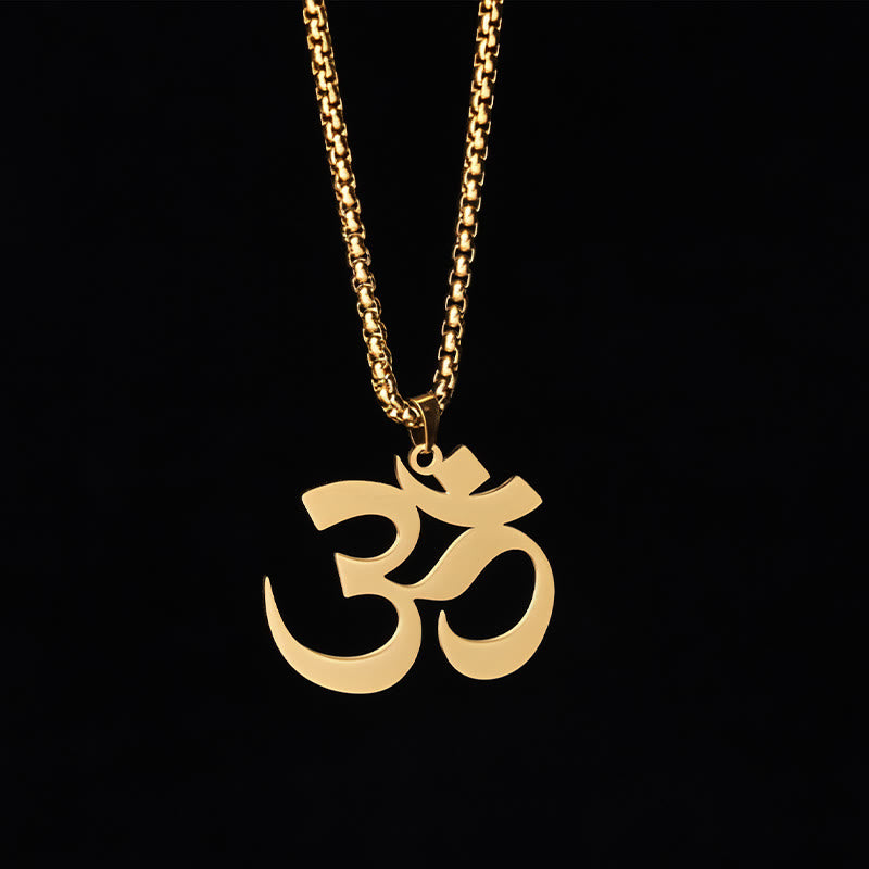 Buddha Stones Om Symbol Mantra Stainless Steel Focus Necklace Pendant - Gold - image 0