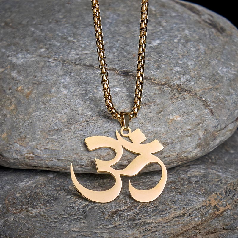 Buddha Stones Om Symbol Mantra Stainless Steel Focus Necklace Pendant - image 1