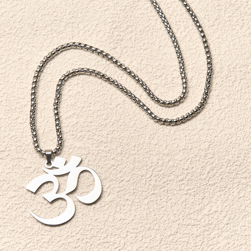 Buddha Stones Om Symbol Mantra Stainless Steel Focus Necklace Pendant - image 12
