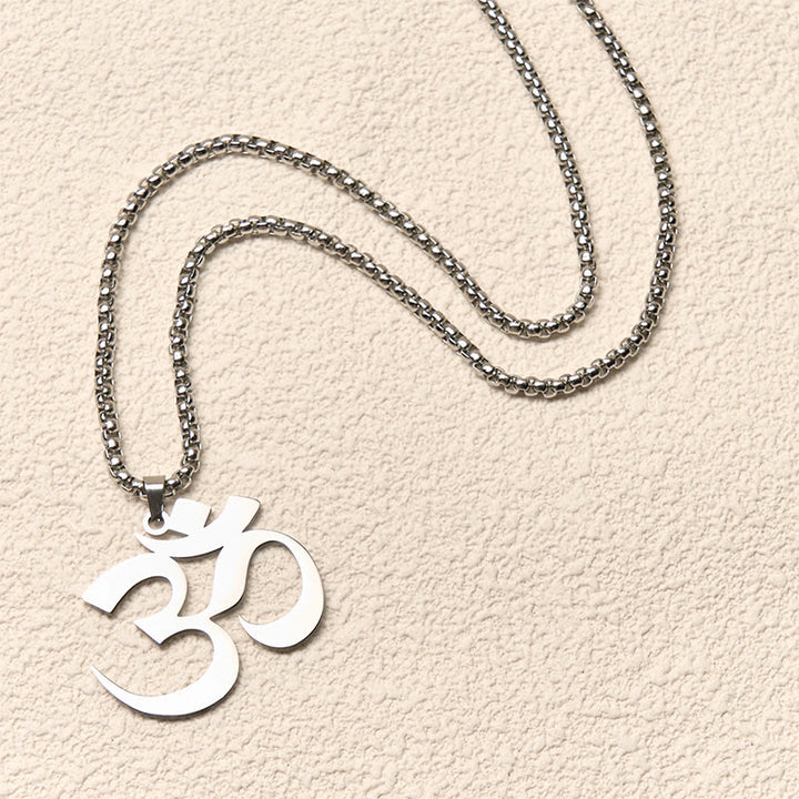 Buddha Stones Om Symbol Mantra Stainless Steel Focus Necklace Pendant - image 12