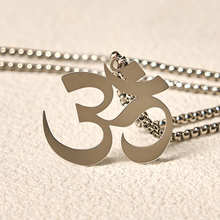 Buddha Stones Om Symbol Mantra Stainless Steel Focus Necklace Pendant - image 10