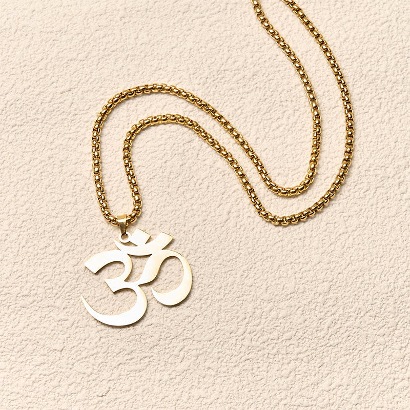 Buddha Stones Om Symbol Mantra Stainless Steel Focus Necklace Pendant - image 4