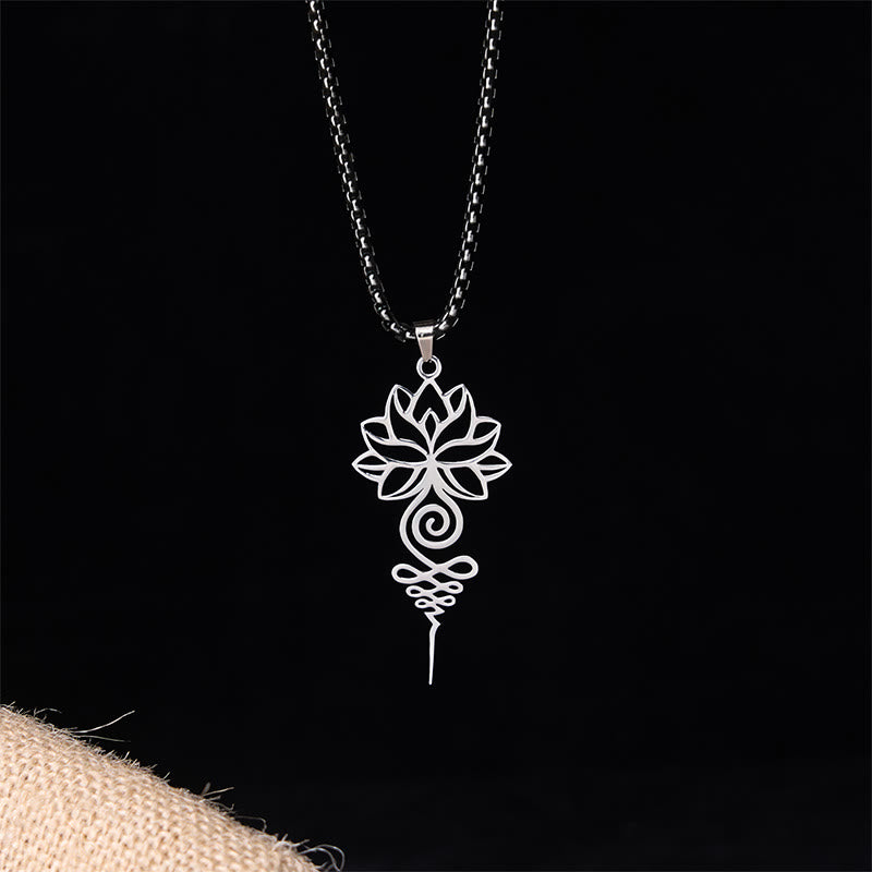 Buddha Stones Lotus Unalome Chakra Symbol Design Stainless Steel Enlightenment Necklace Pendant - image 1