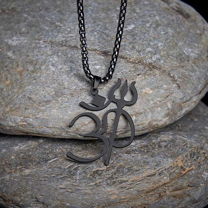 Buddha Stones Trident OM Symbol Stainless Steel Connection Necklace Pendant - image 14