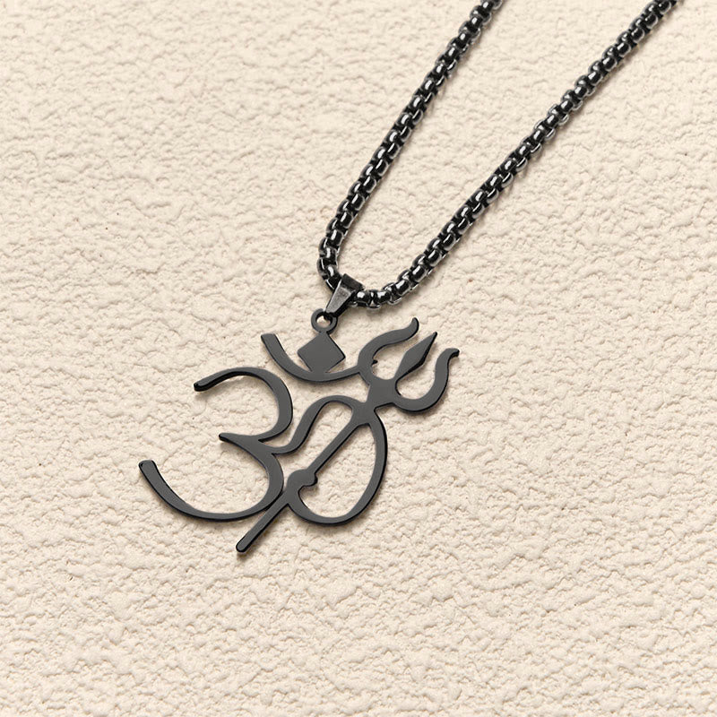 Buddha Stones Trident OM Symbol Stainless Steel Connection Necklace Pendant - image 15