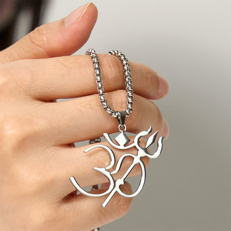 Buddha Stones Trident OM Symbol Stainless Steel Connection Necklace Pendant - image 11
