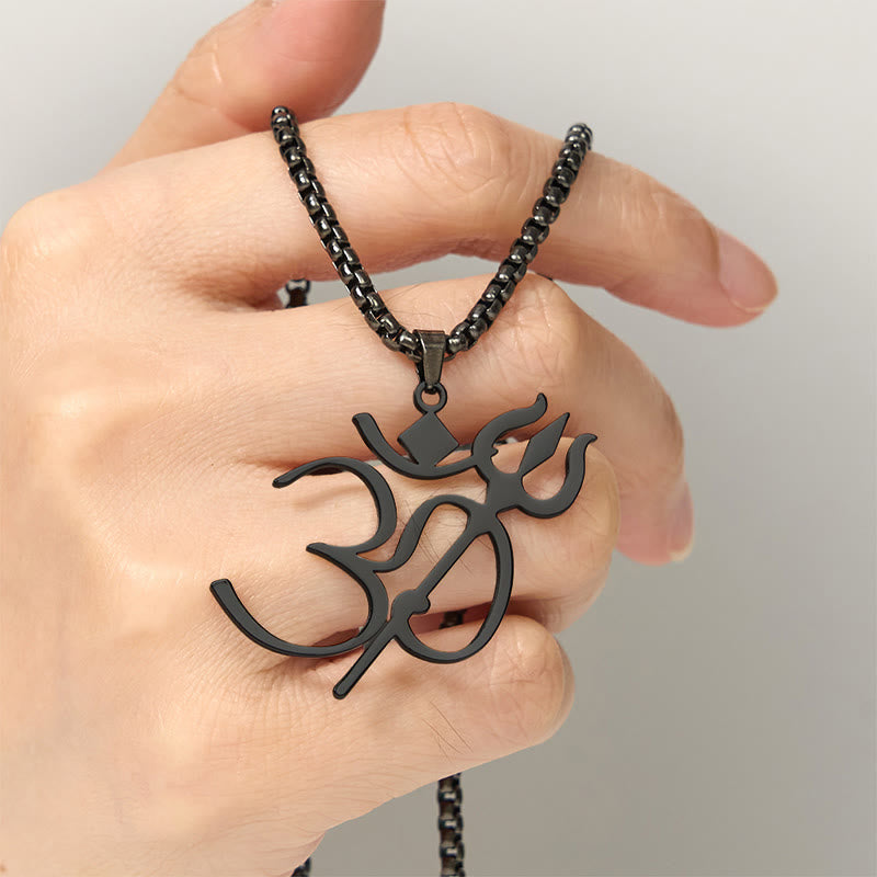 Buddha Stones Trident OM Symbol Stainless Steel Connection Necklace Pendant - image 17