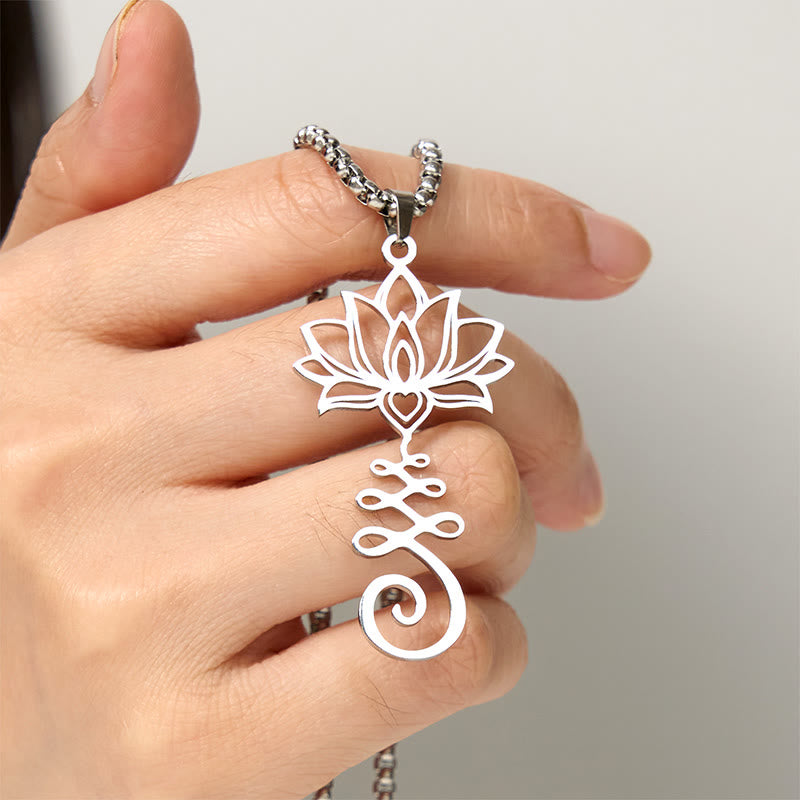 Buddha Stones Chakra Symbol Irregular Design Lotus Stainless Steel Enlightenment Necklace Pendant - image 4