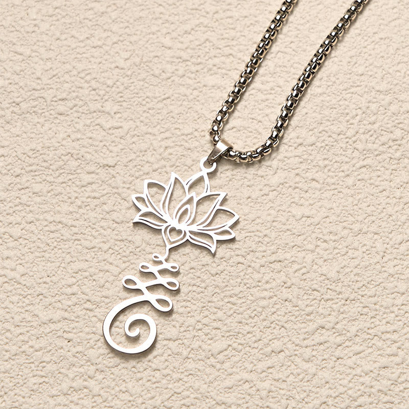 Buddha Stones Chakra Symbol Irregular Design Lotus Stainless Steel Enlightenment Necklace Pendant - image 2