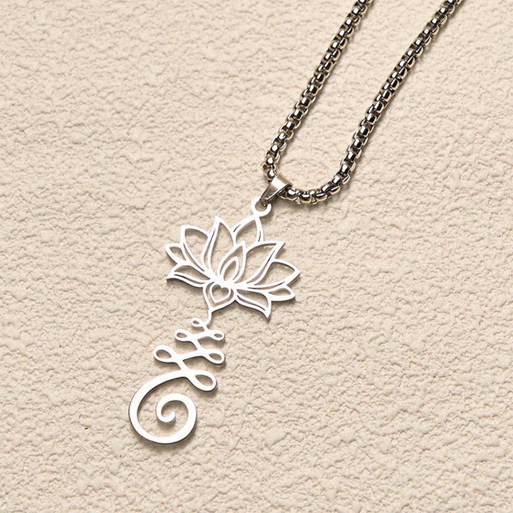 Buddha Stones Chakra Symbol Irregular Design Lotus Stainless Steel Enlightenment Necklace Pendant - image 2