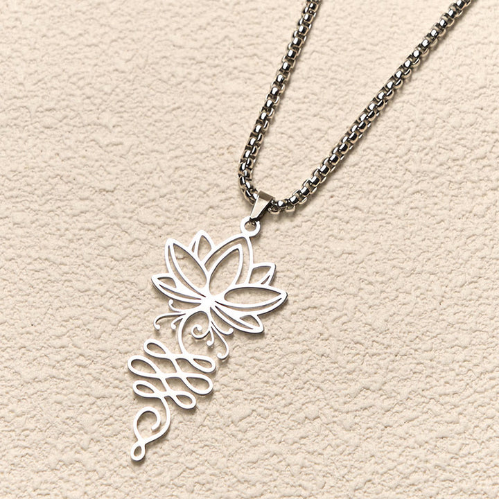 Buddha Stones Lotus Vines Design Chakra Symbol Stainless Steel Enlightenment Necklace Pendant - image 2