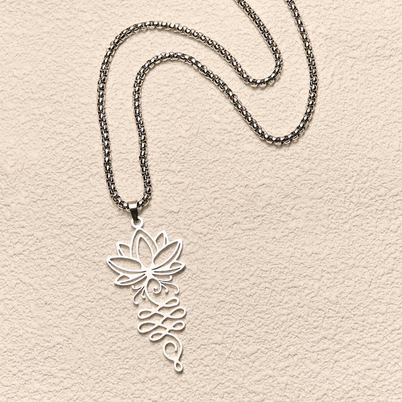 Buddha Stones Lotus Vines Design Chakra Symbol Stainless Steel Enlightenment Necklace Pendant - image 3