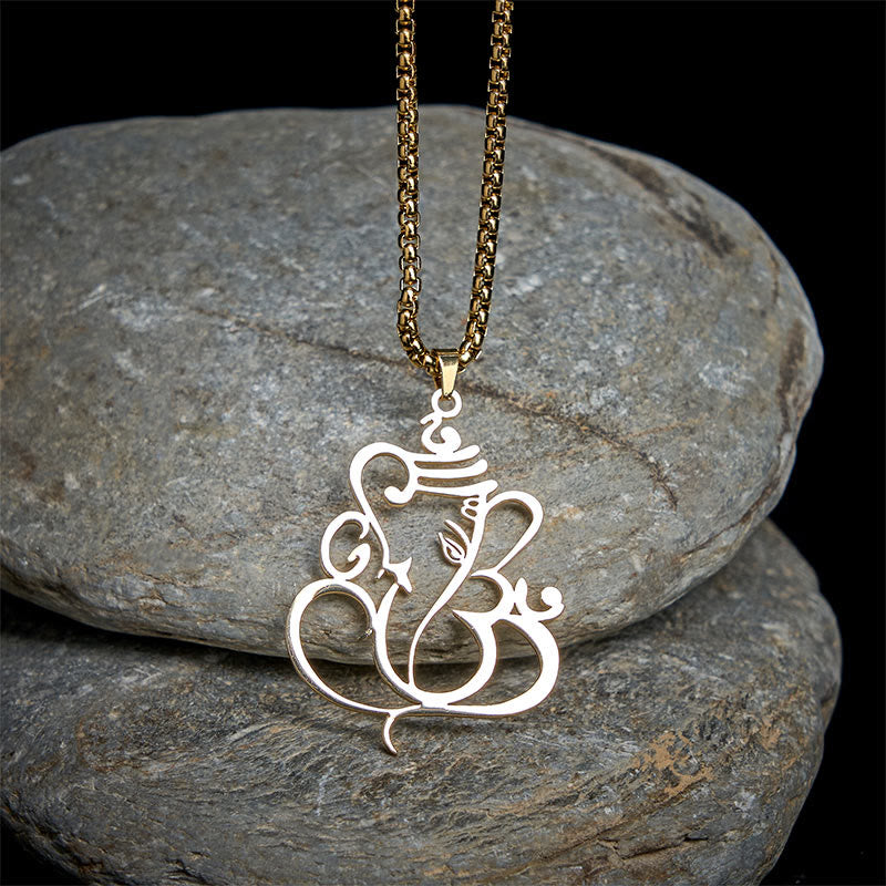 Buddha Stones Ganesh Elephant Stainless Steel Protection Necklace Pendant - image 1