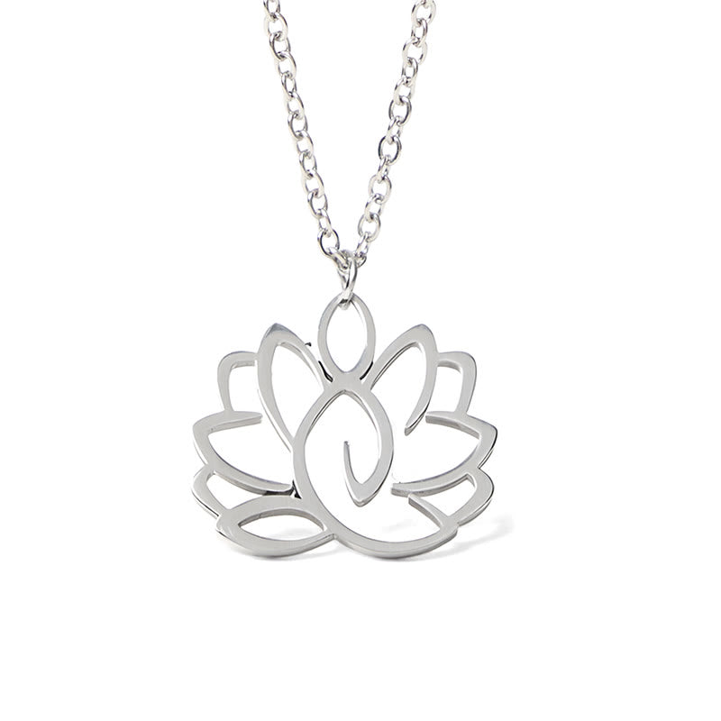 Buddha Stones Hollow Lotus Design Stainless Steel Enlightenment Necklace Pendant - image 5