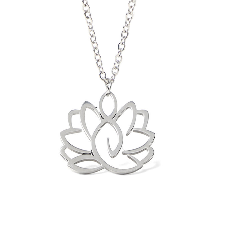 Buddha Stones Hollow Lotus Design Stainless Steel Enlightenment Necklace Pendant - image 5