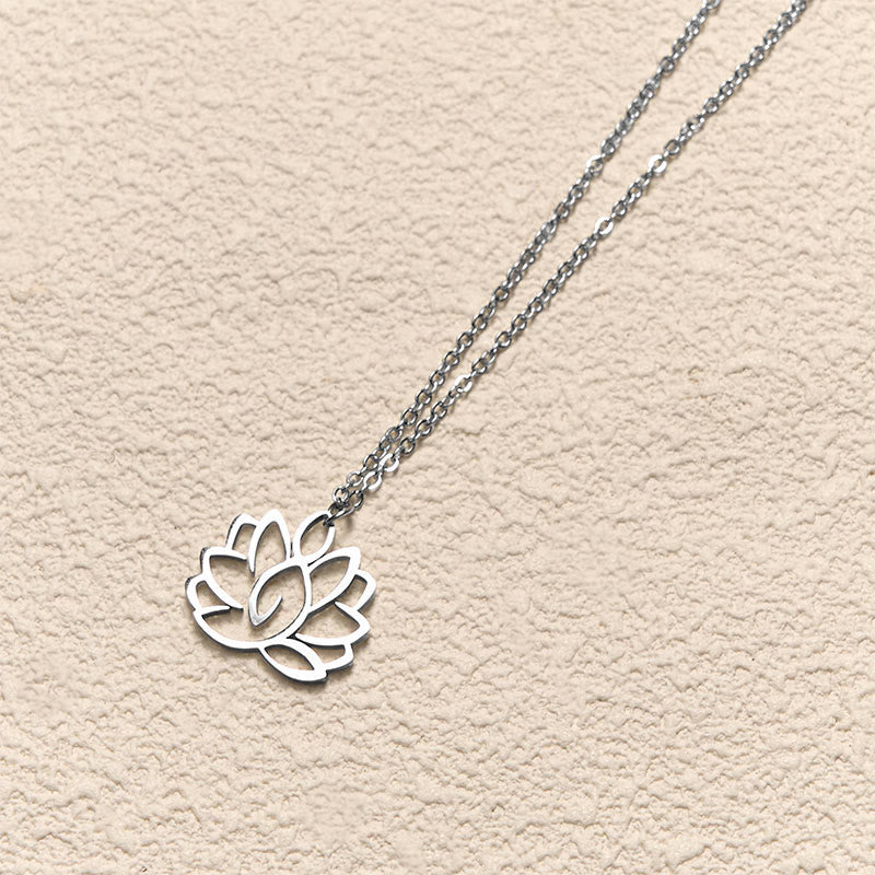 Buddha Stones Hollow Lotus Design Stainless Steel Enlightenment Necklace Pendant - image 3