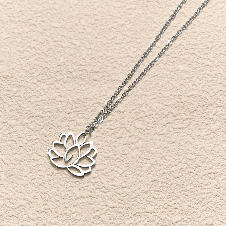 Buddha Stones Hollow Lotus Design Stainless Steel Enlightenment Necklace Pendant - image 3