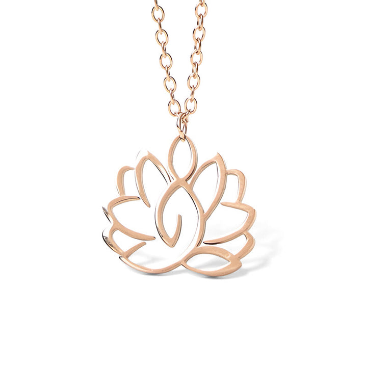 Buddha Stones Hollow Lotus Design Stainless Steel Enlightenment Necklace Pendant - image 18