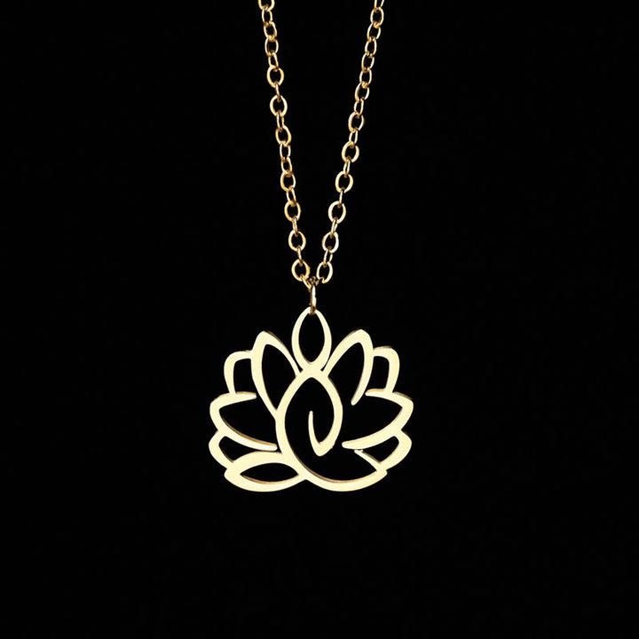 Buddha Stones Hollow Lotus Design Stainless Steel Enlightenment Necklace Pendant - Gold - image 7