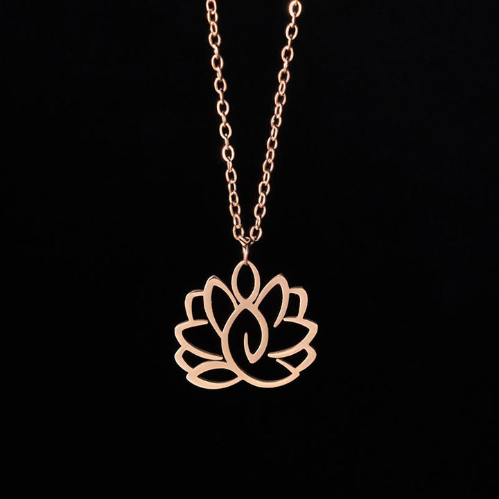 Buddha Stones Hollow Lotus Design Stainless Steel Enlightenment Necklace Pendant - Rose Gold - image 13