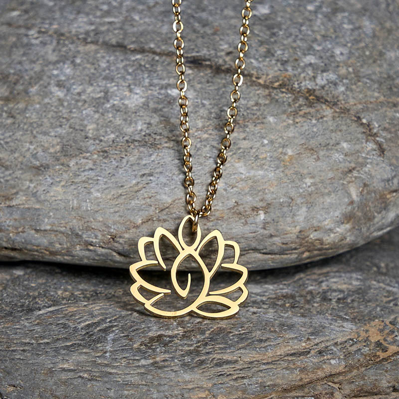 Buddha Stones Hollow Lotus Design Stainless Steel Enlightenment Necklace Pendant - image 8