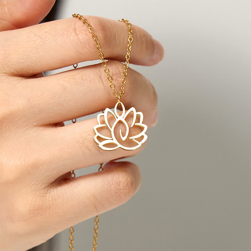 Buddha Stones Hollow Lotus Design Stainless Steel Enlightenment Necklace Pendant - image 11