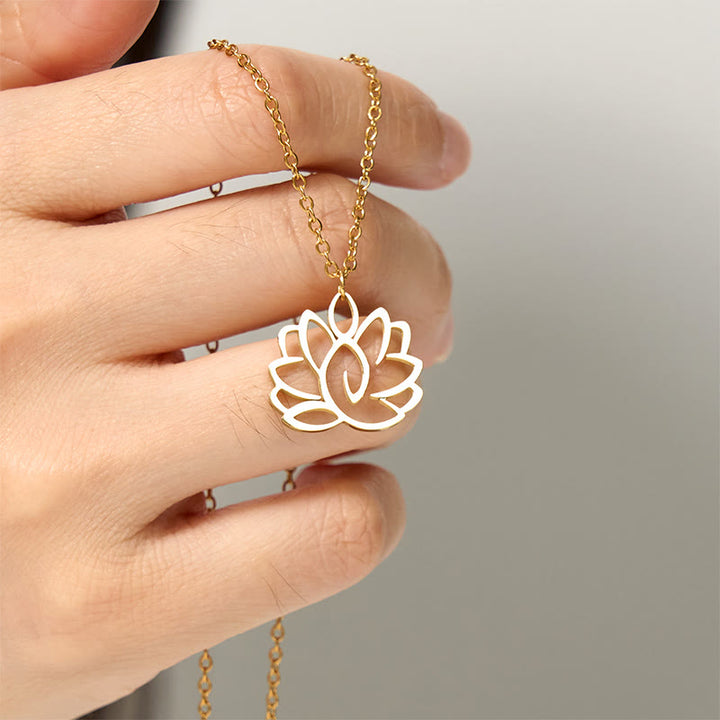 Buddha Stones Hollow Lotus Design Stainless Steel Enlightenment Necklace Pendant - image 11