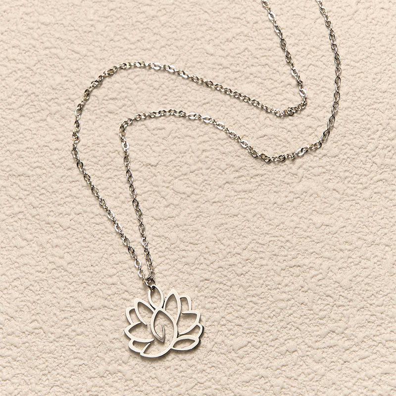 Buddha Stones Hollow Lotus Design Stainless Steel Enlightenment Necklace Pendant - image 2