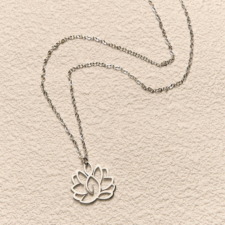 Buddha Stones Hollow Lotus Design Stainless Steel Enlightenment Necklace Pendant - image 2