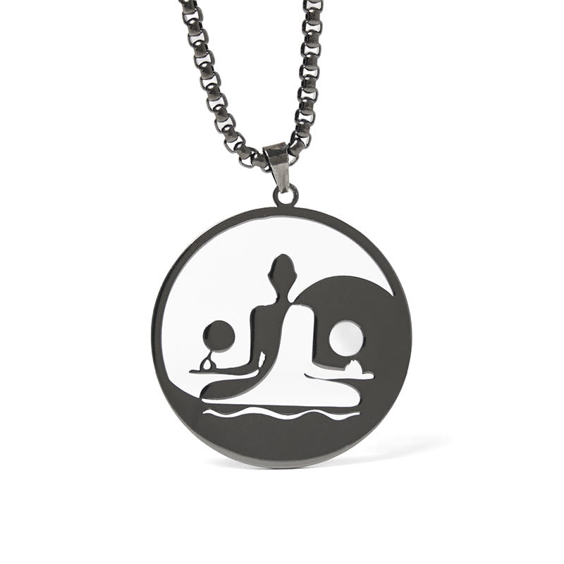 Buddha Stones Yin Yang Buddha Figure Hollow Design Stainless Steel Balance Necklace Pendant - Black - image 0