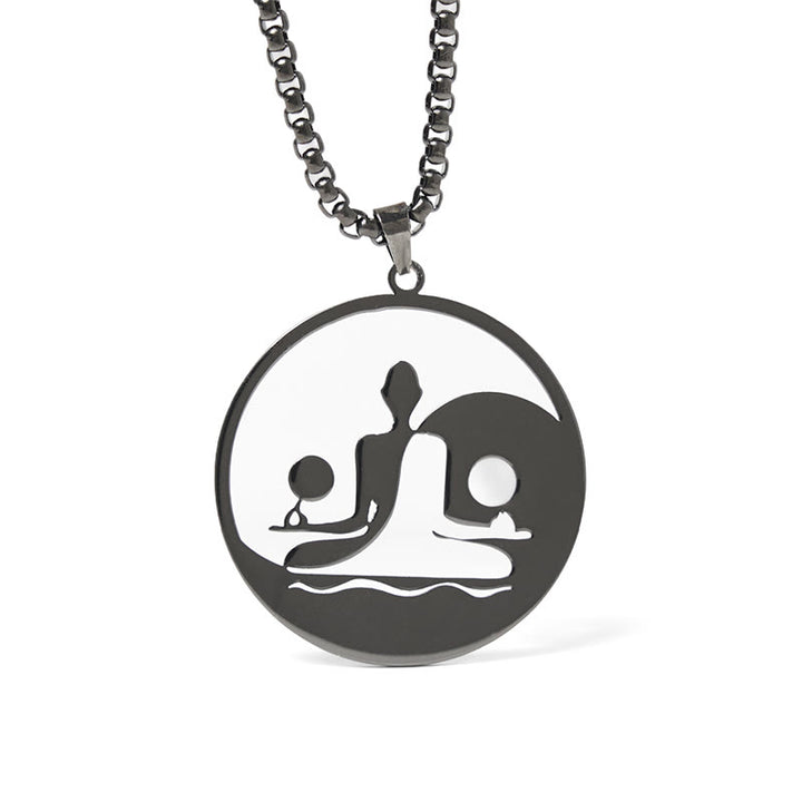 Buddha Stones Yin Yang Buddha Figure Hollow Design Stainless Steel Balance Necklace Pendant - Black - image 0
