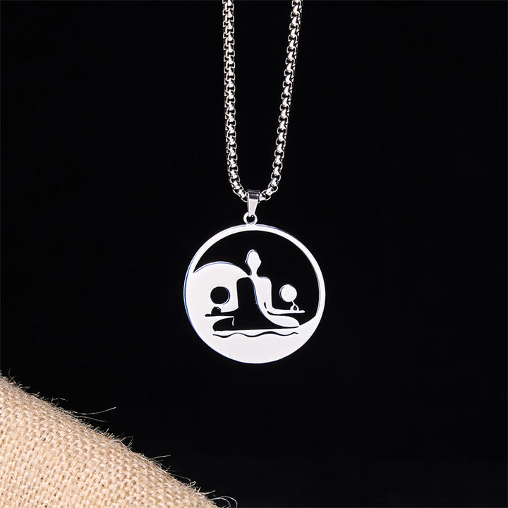 Buddha Stones Yin Yang Buddha Figure Hollow Design Stainless Steel Balance Necklace Pendant - image 18