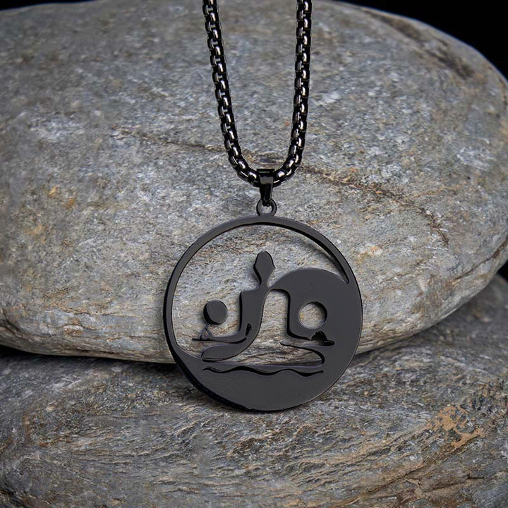 Buddha Stones Yin Yang Buddha Figure Hollow Design Stainless Steel Balance Necklace Pendant - image 1