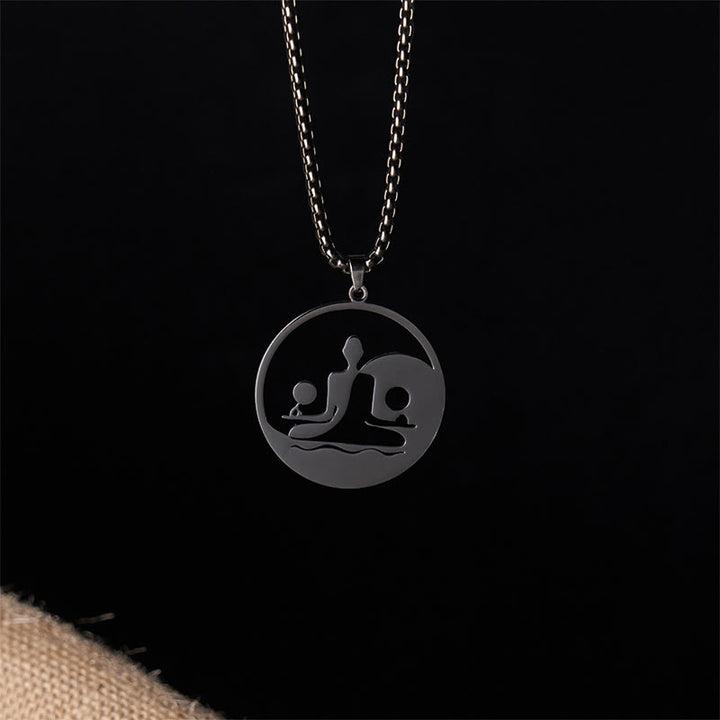 Buddha Stones Yin Yang Buddha Figure Hollow Design Stainless Steel Balance Necklace Pendant - image 2