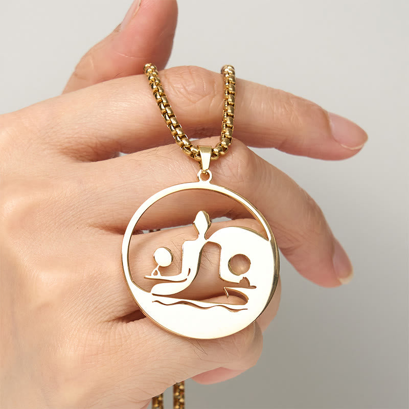 Buddha Stones Yin Yang Buddha Figure Hollow Design Stainless Steel Balance Necklace Pendant - image 15