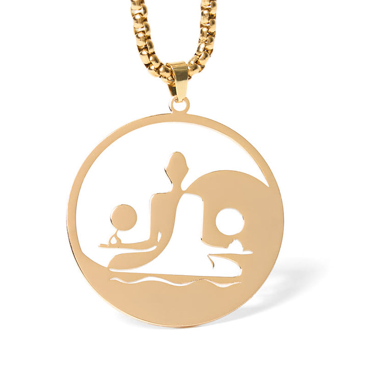 Buddha Stones Yin Yang Buddha Figure Hollow Design Stainless Steel Balance Necklace Pendant - Gold - image 9
