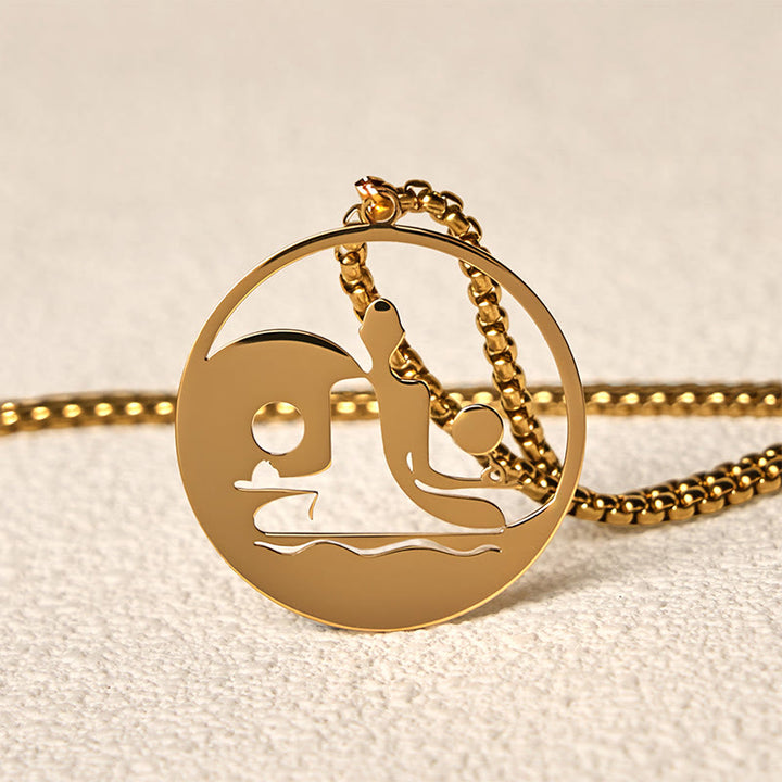 Buddha Stones Yin Yang Buddha Figure Hollow Design Stainless Steel Balance Necklace Pendant - image 14