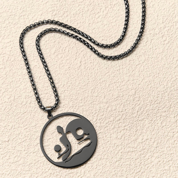 Buddha Stones Yin Yang Buddha Figure Hollow Design Stainless Steel Balance Necklace Pendant - image 3