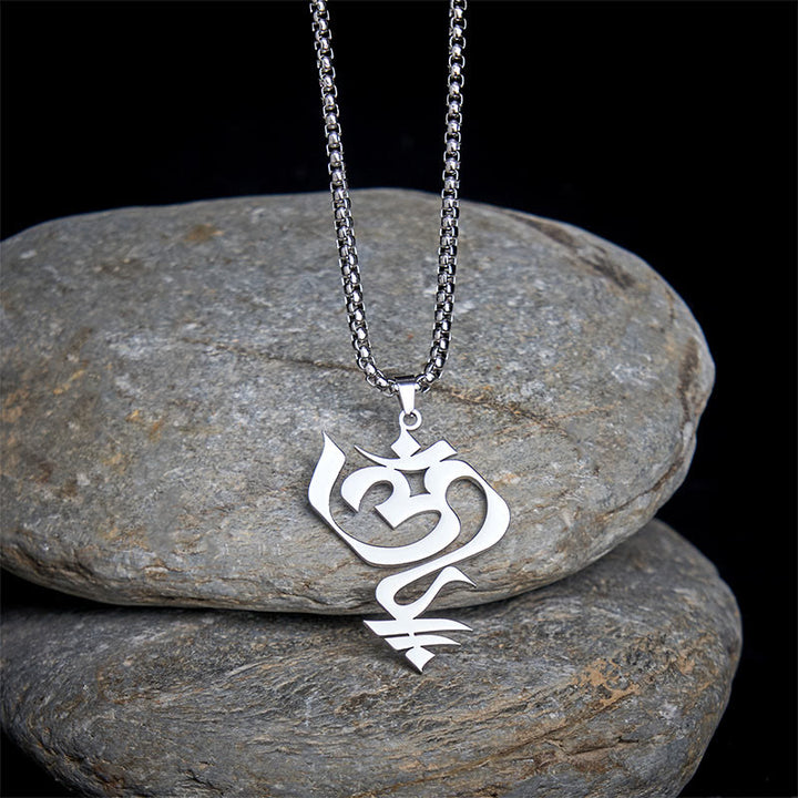 Buddha Stones Vintage OM Symbol geometry Design Stainless Steel Connection Necklace Pendant - Silver - image 7