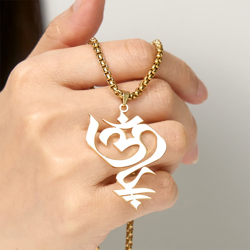 Buddha Stones Vintage OM Symbol geometry Design Stainless Steel Connection Necklace Pendant - image 4