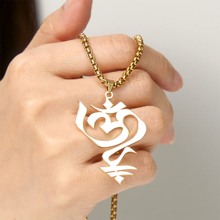 Buddha Stones Vintage OM Symbol geometry Design Stainless Steel Connection Necklace Pendant - image 4