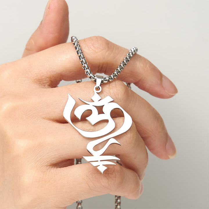 Buddha Stones Vintage OM Symbol geometry Design Stainless Steel Connection Necklace Pendant - image 11