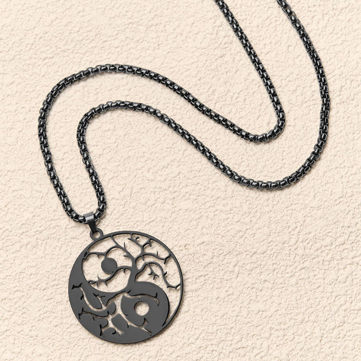 Buddha Stones Branches Hollow Yin Yang Design Stainless Steel Balance Necklace Pendant - image 4