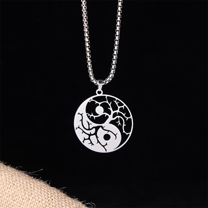 Buddha Stones Branches Hollow Yin Yang Design Stainless Steel Balance Necklace Pendant - image 9