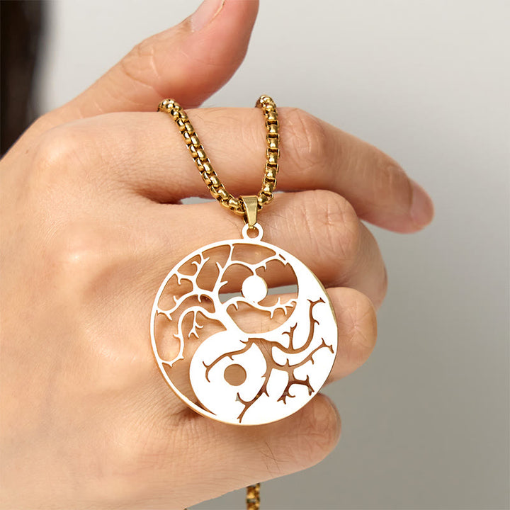Buddha Stones Branches Hollow Yin Yang Design Stainless Steel Balance Necklace Pendant - image 18