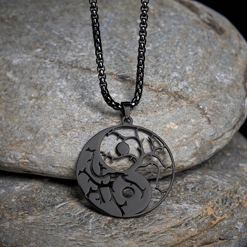 Buddha Stones Branches Hollow Yin Yang Design Stainless Steel Balance Necklace Pendant - image 1