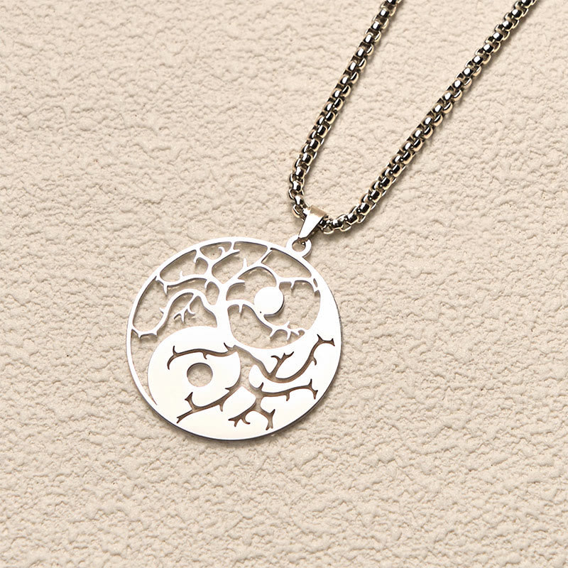 Buddha Stones Branches Hollow Yin Yang Design Stainless Steel Balance Necklace Pendant - image 10